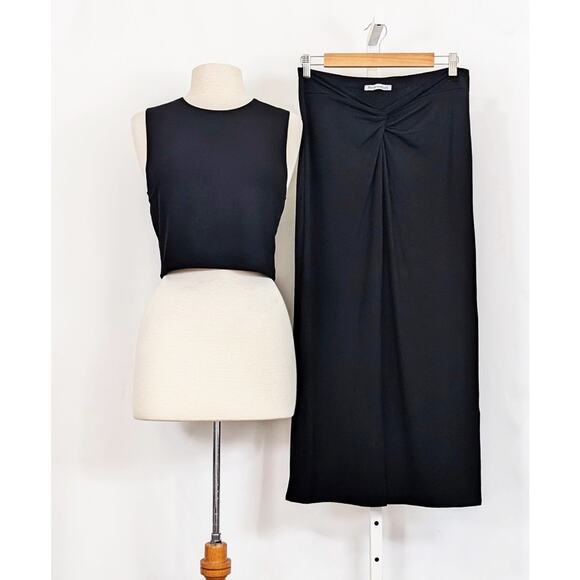 Reformation Dresses & Skirts - Reformation Top Skirt Set Black Rylan Two Piece Knit Twist Front Misses Size L